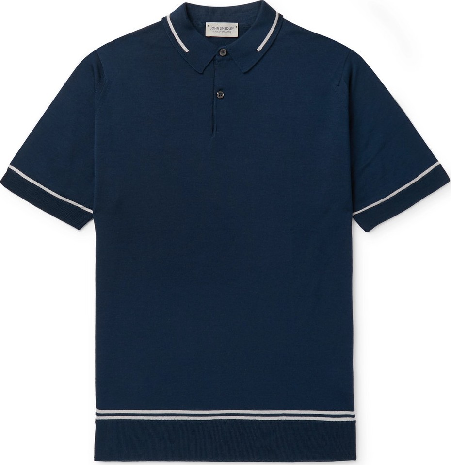 John Smedley Contrast-Tipped Merino Wool Polo Shirt