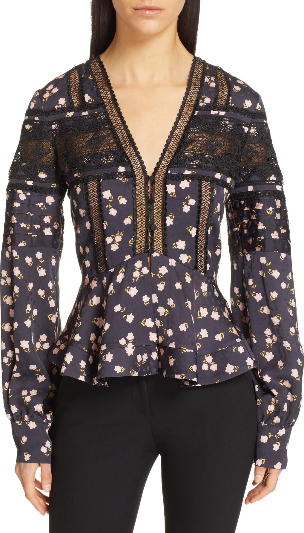 Self Portrait Ditsy Floral Print Peplum Top