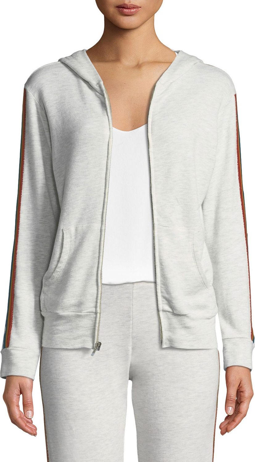 MONROW Rainbow-Stripe Zip-Up Hoodie Sweatshirt