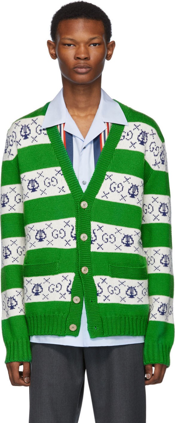 Gucci Green Lyre Stripe Cardigan