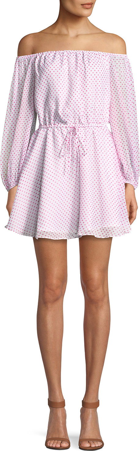 Lovers + Friends World Traveler Dot-Print Off-Shoulder Dress