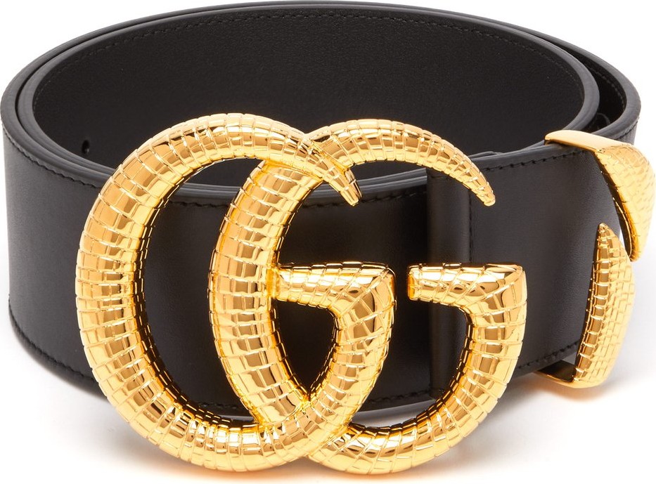 Gucci Snakeskin-effect GG-logo leather belt