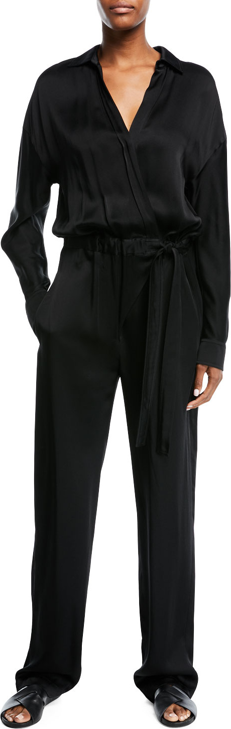 Vince Cross-Front Long-Sleeve Jumpsuit