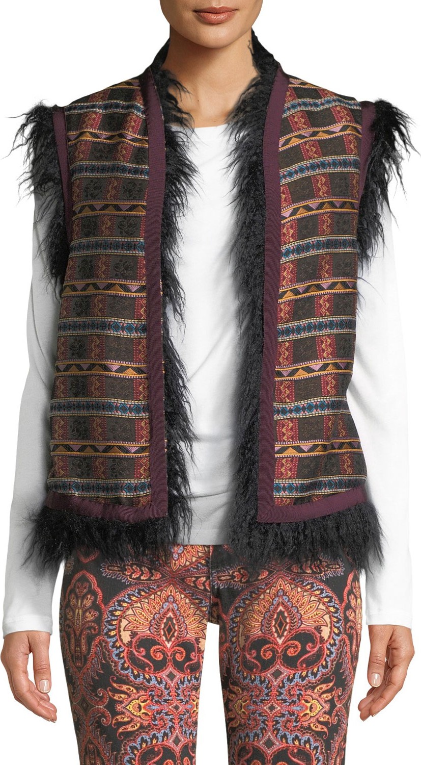 Etro Embroidered Faux-Fur Vest
