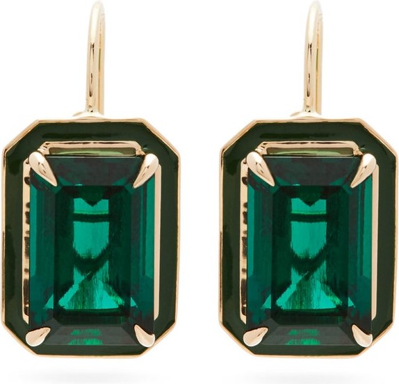 Alison Lou Cocktail emerald and gold earrings