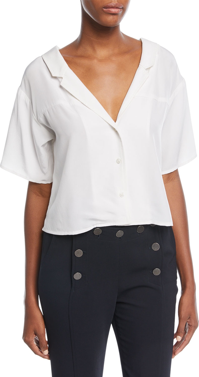 A.L.C. Arto V-Neck Button-Front Silk Top