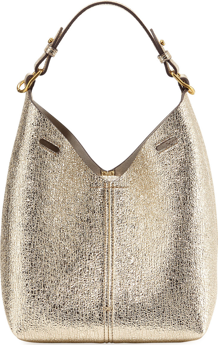 Anya Hindmarch Build A Bag Mini Crinkled Metallic Hobo Bag, Light Gold