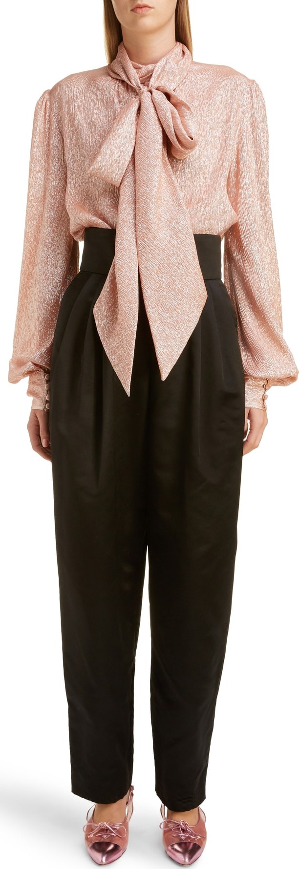 MARC JACOBS Tie Neck Lamé Blouse