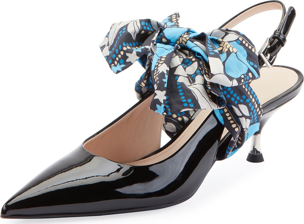 Prada Patent Slingback Pumps with Bow