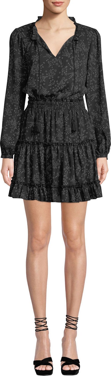 Rebecca Minkoff Rosemary Star-Print Long-Sleeve Short Dress