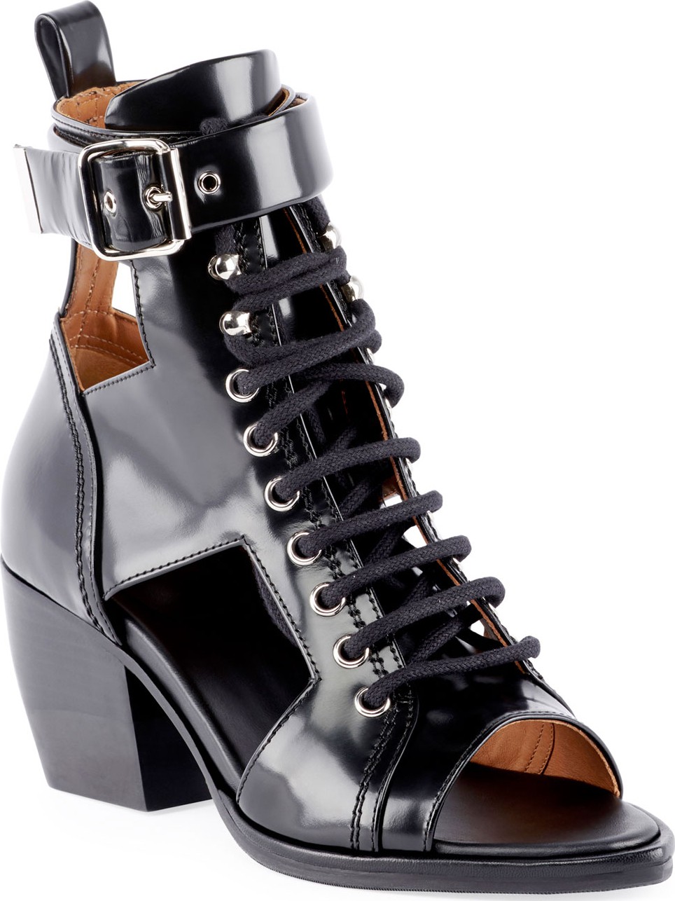 Chloe Cutout Lace-Up Leather Sandals