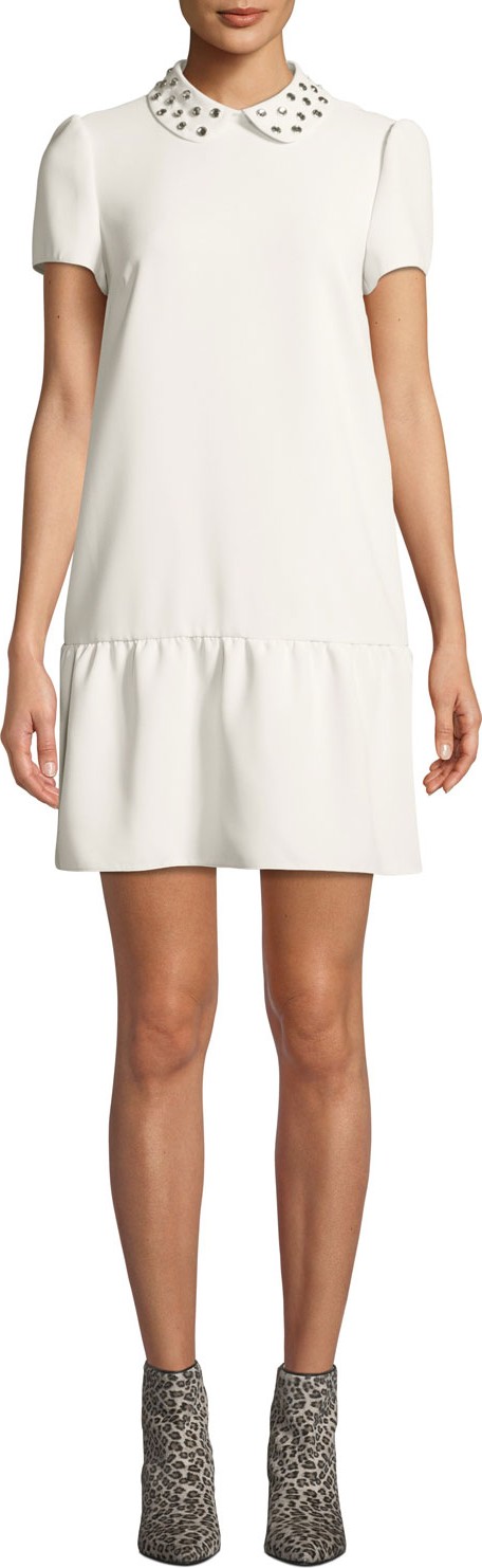 RED Valentino Studded-Collar Short-Sleeve Drop-Waist Dress