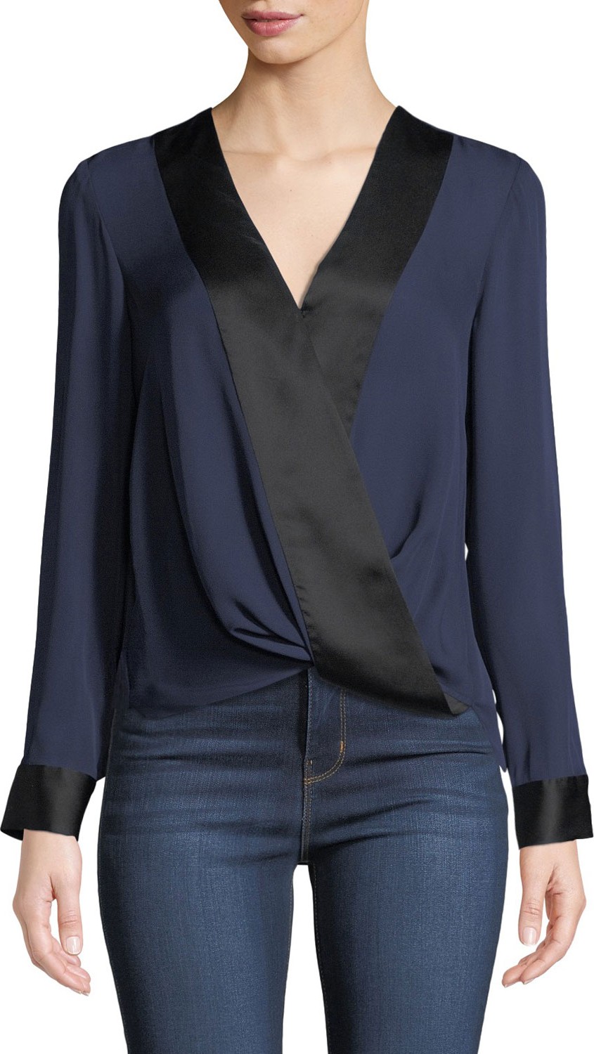 L'AGENCE Kyla Draped Silk Long-Sleeve Blouse
