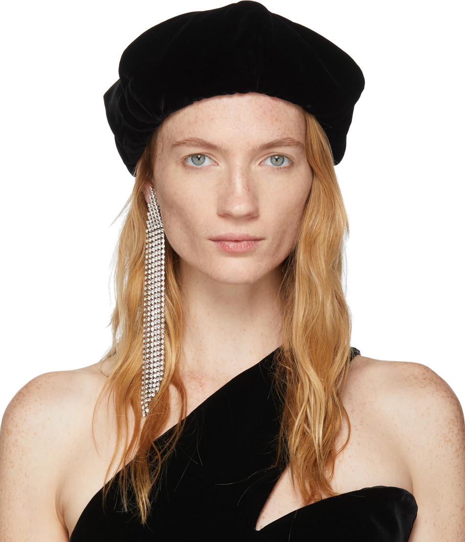 Saint Laurent Black Velour Beret