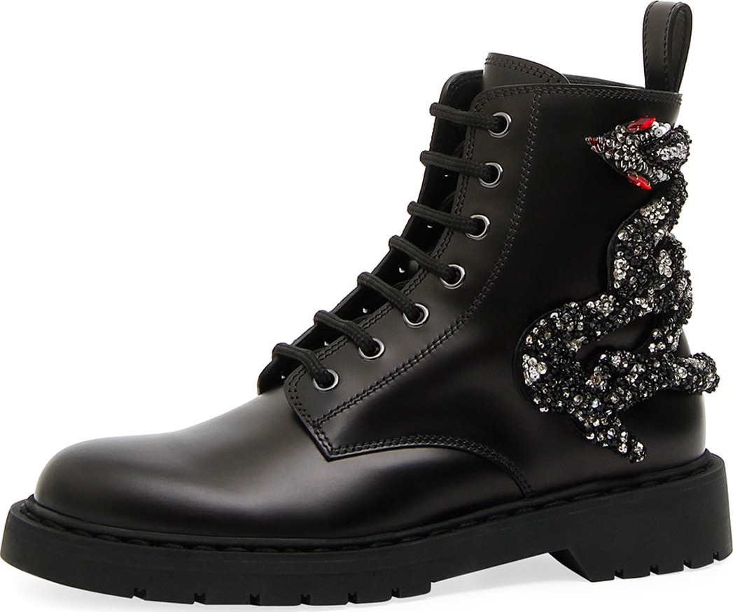 Valentino Snake Leather Combat Boot