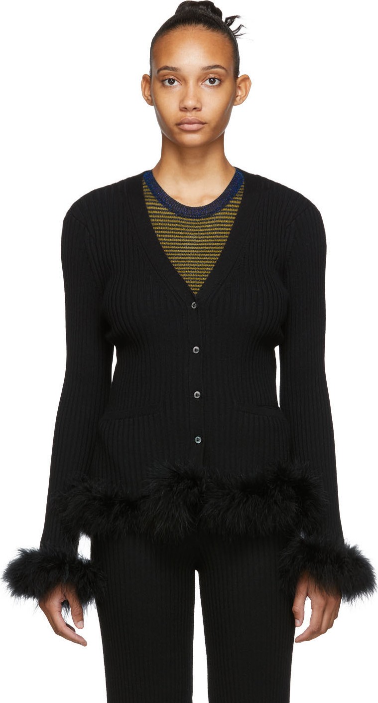 Opening Ceremony Black Ostrich Feather Cardigan