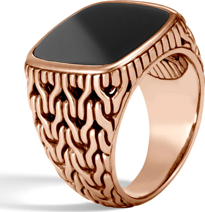 John Hardy Classic Chain Bronze Signet Ring with Onyx
