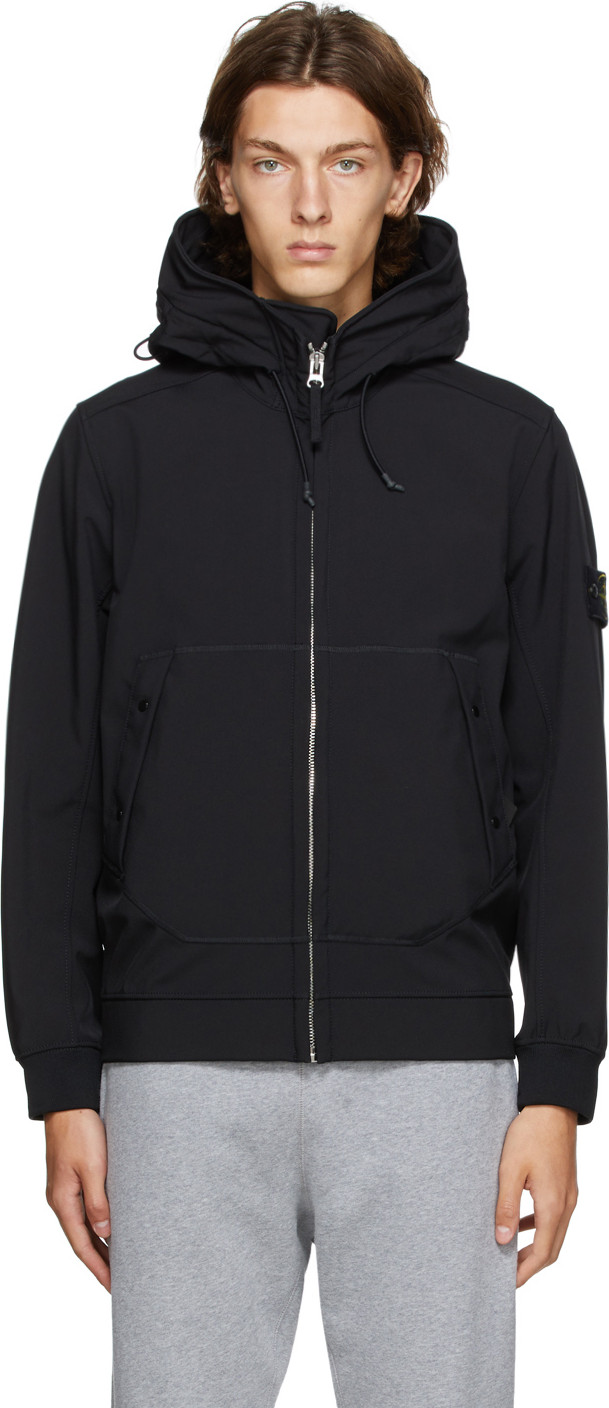 Stone Island - Black Soft Shell Hooded Jacket