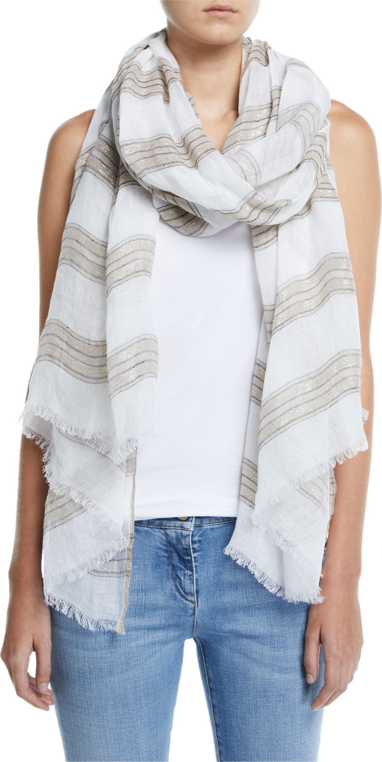 Brunello Cucinelli Shimmered Striped Linen Scarf