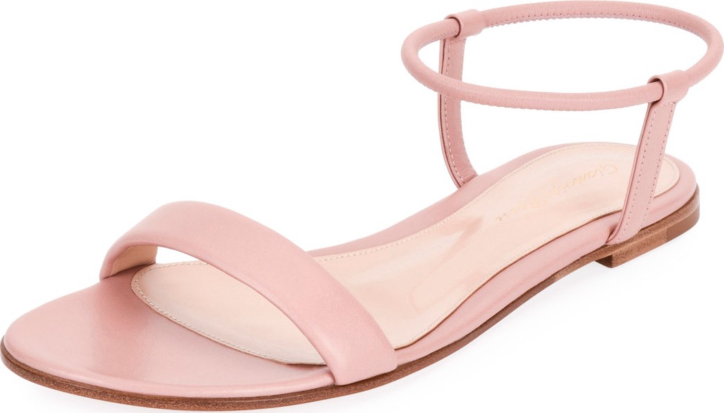 Gianvito Rossi Flat Leather Ankle-Wrap Sandals