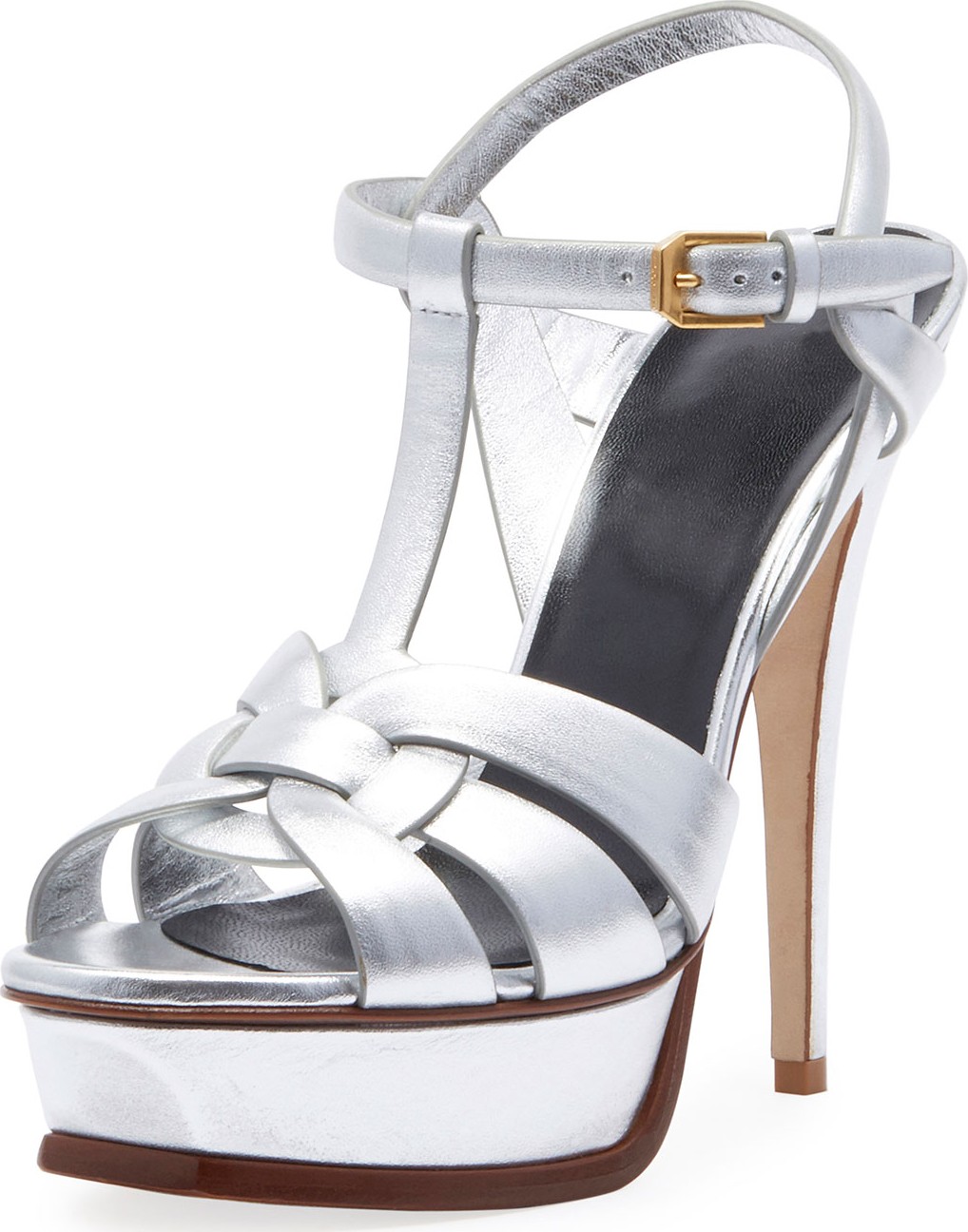 Saint Laurent Tribute Metallic Leather Platform Sandal