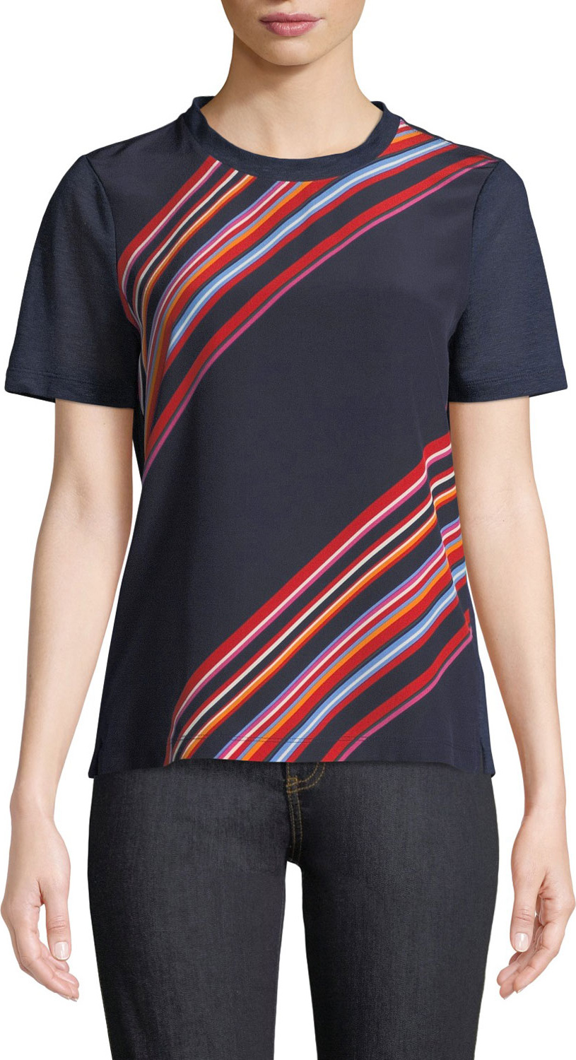 Tory Burch Kayla Asymmetric Striped T-Shirt
