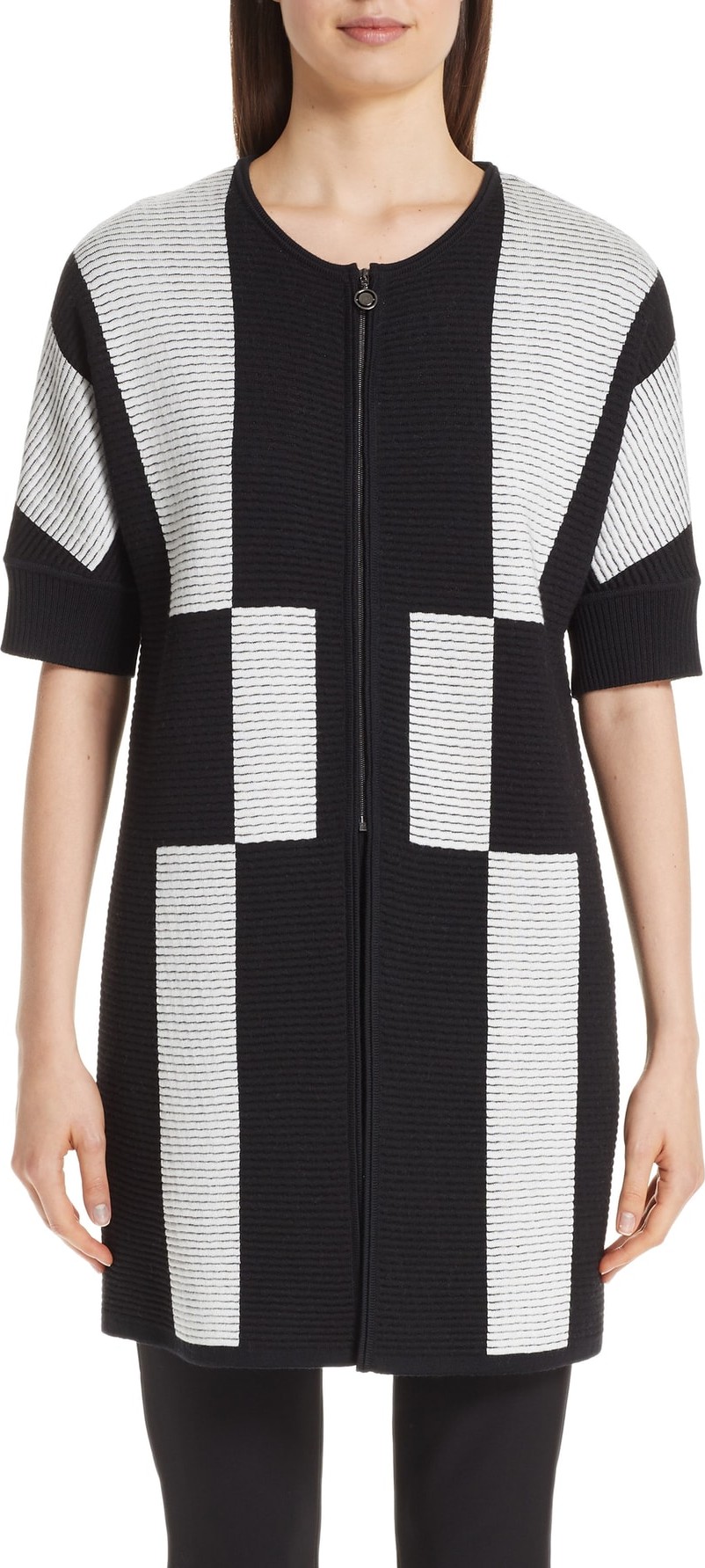 St. John Ottoman Intarsia Knit Cardigan