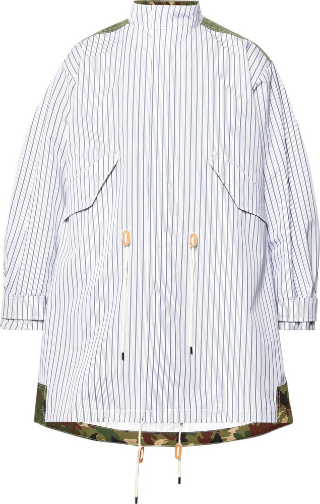 Junya Watanabe Oversized Panelled Striped Cotton and Camouflage-Print Ripstop Parka