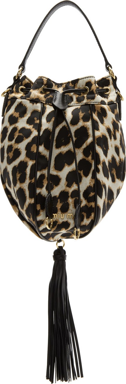 Miu Miu Brown & Black Leopard Print Bucket Bag