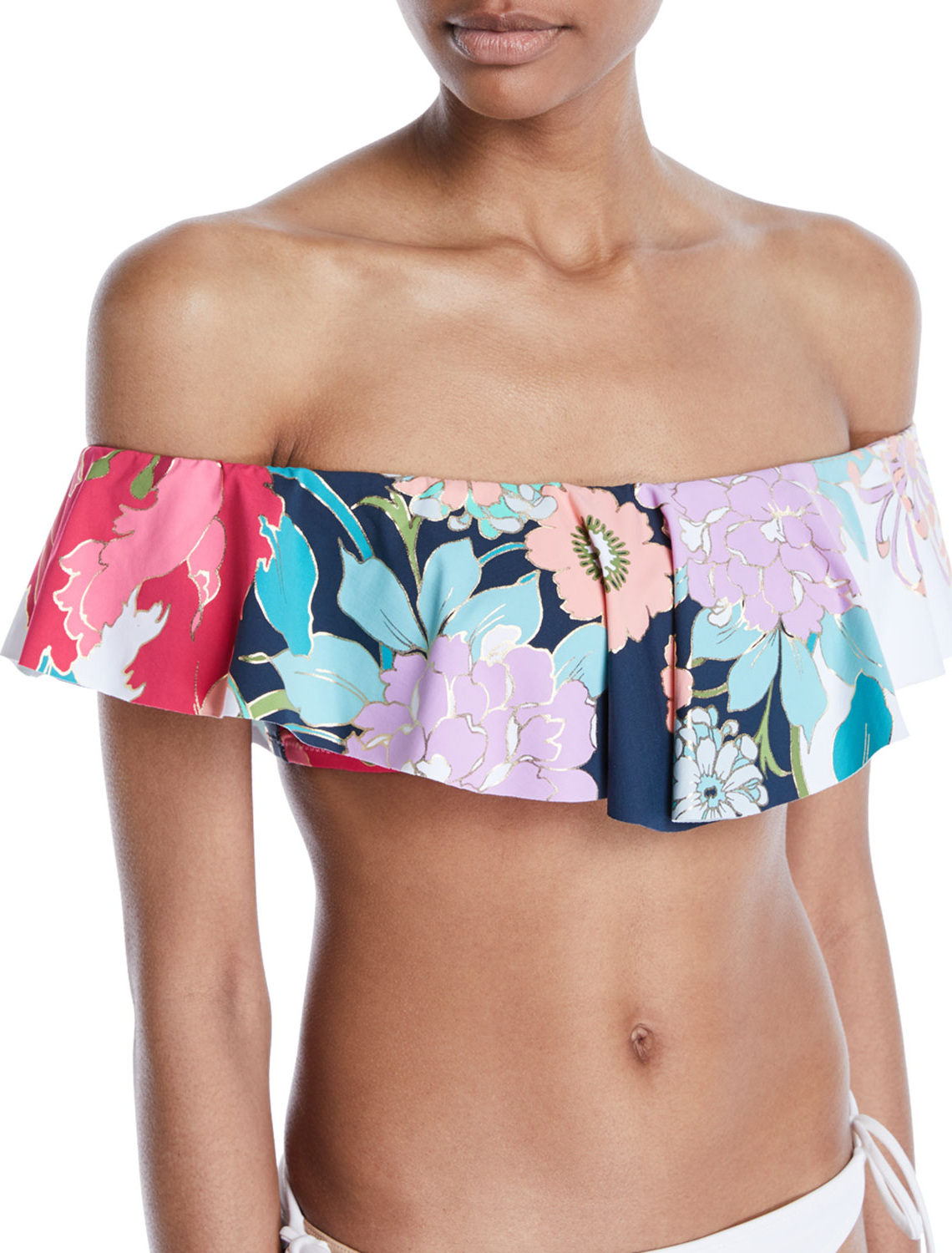 Trina Turk Royal Botanical Off-the-Shoulder Swim Top