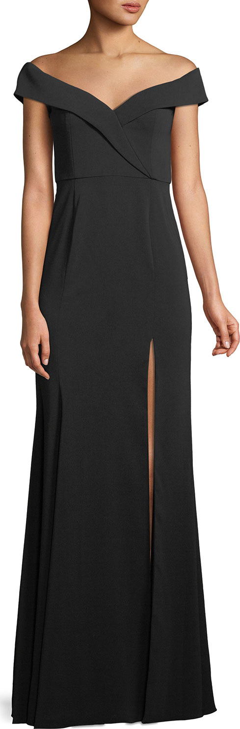 Jay Godfrey Off-the-Shoulder Crepe Gown w/ Front Slit