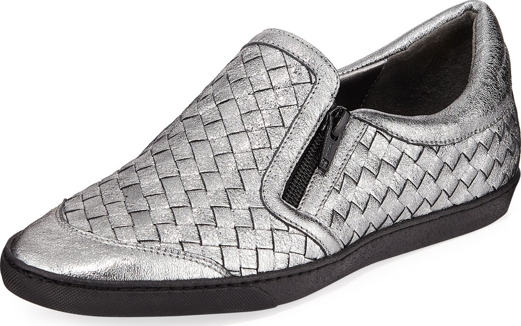 Sesto Meucci Falcon Woven Metallic Leather Sneakers, Gray