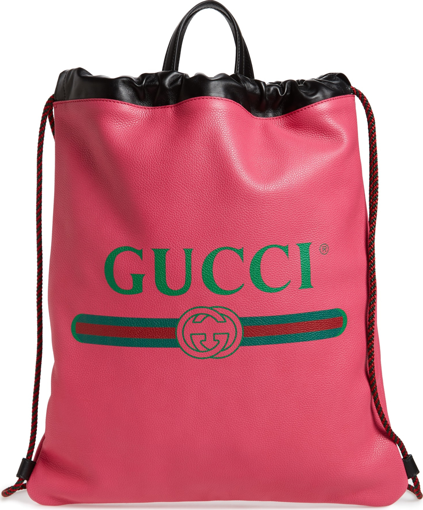Gucci Logo Leather Drawstring Backpack
