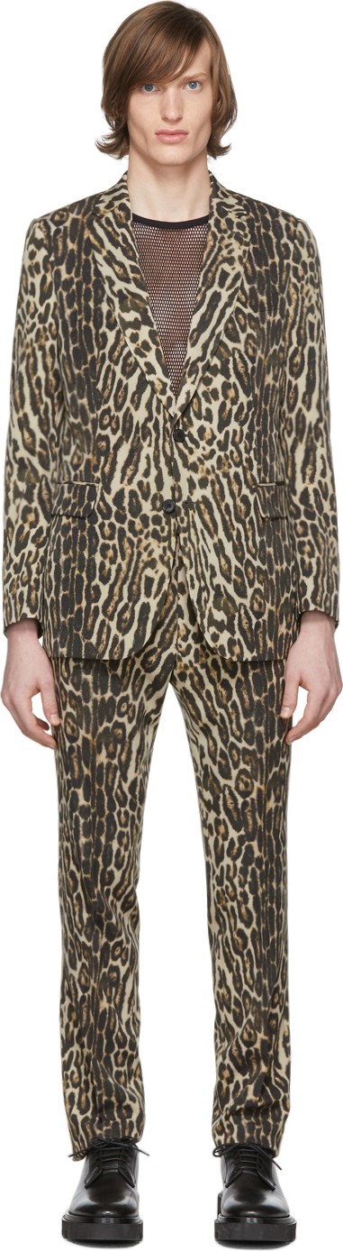 Dries Van Noten Black & Beige Wool Kline Ocelot Suit
