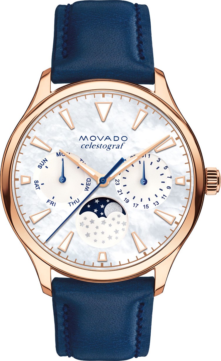 Movado 36mm Celestograf Heritage Moon Watch, Rose/Navy