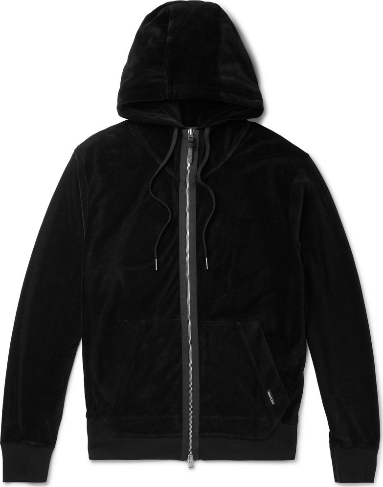 TOM FORD Grosgrain-Trimmed Cotton-Blend Velour Zip-Up Hoodie