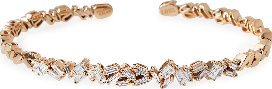 Suzanne Kalan Tilted Baguette Diamond Bangle in 18K Rose Gold