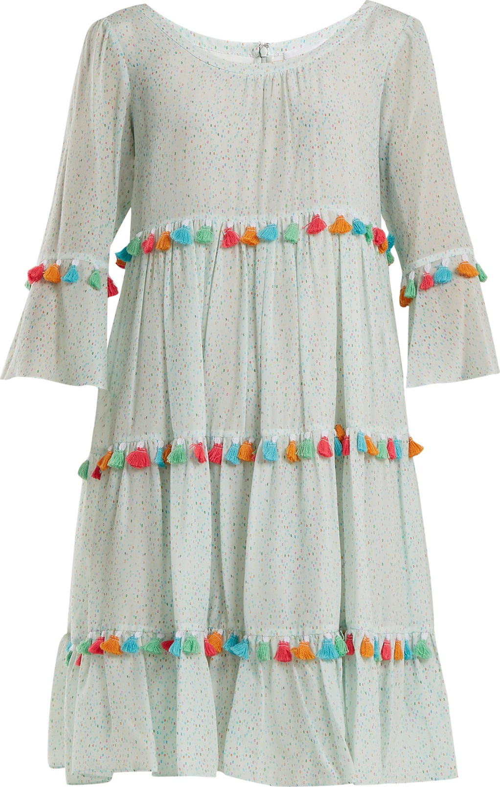 Athena Procopiou Spring Rainbow tassel-trimmed tiered silk dress