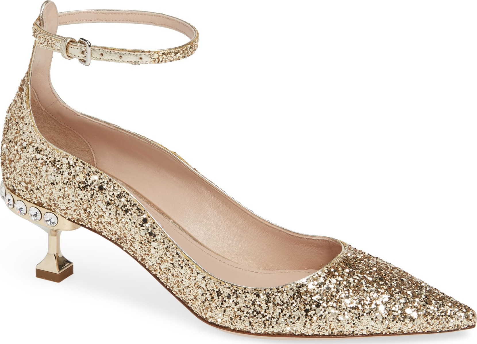 Miu Miu Embellished Halo Strap Glitter Pump