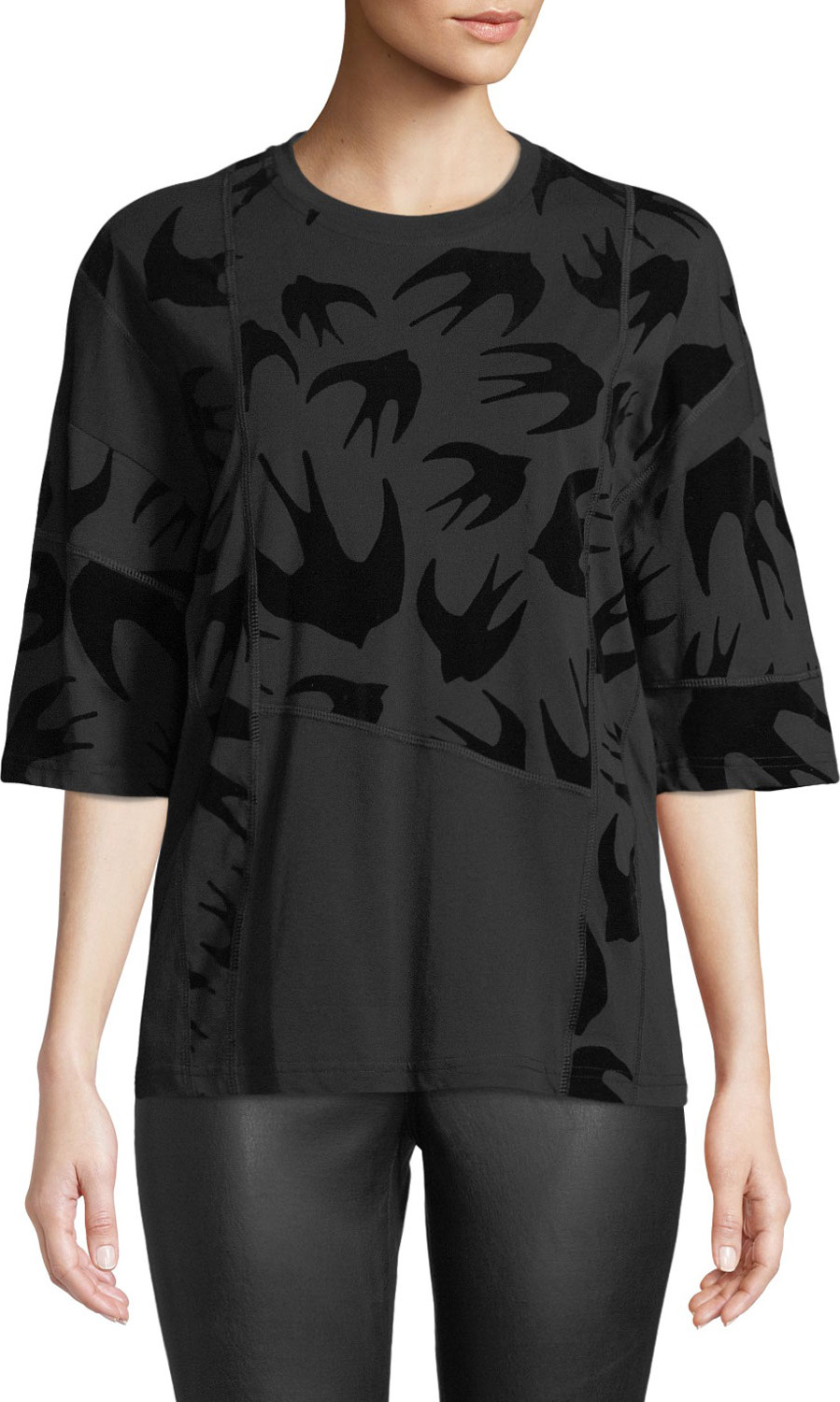 McQ - Alexander McQueen Ergonomic Paneled Swallow-Print Cotton Tee
