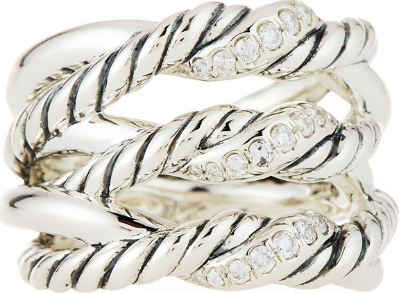 David Yurman Continuance® Silver Three-Row Ring w/ Diamonds