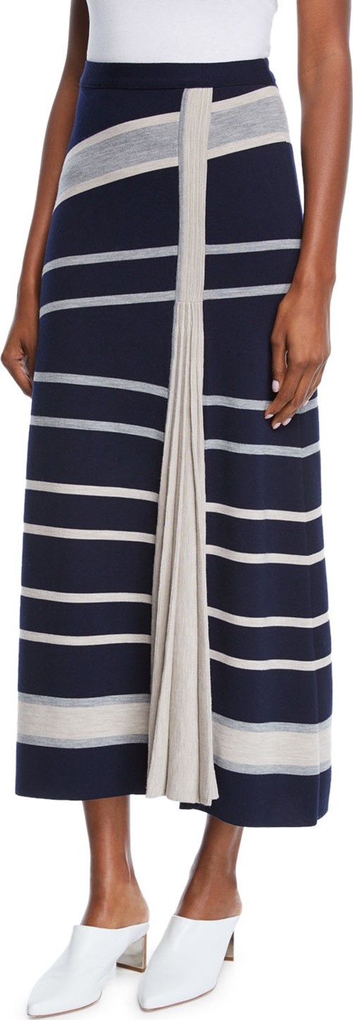 Gabriela Hearst Conejo Asymmetric Striped Wool-Blend Skirt