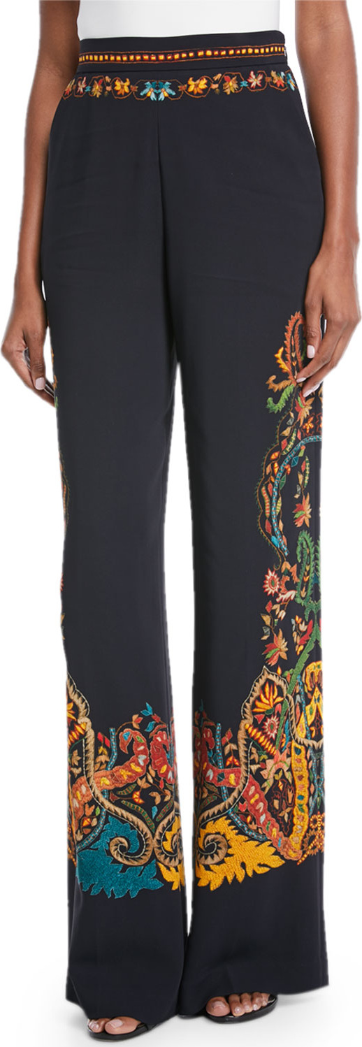 Etro Wide-Leg Placed Paisley-Print Pants