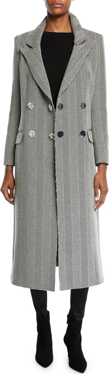 Veronica Beard Kelby Double-Breasted Herringbone Long Coat