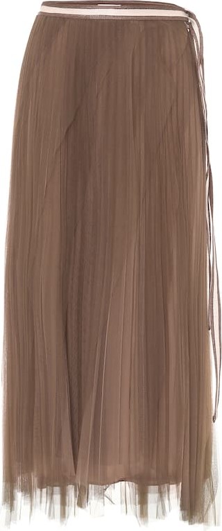 Brunello Cucinelli Pleated tulle midi wrap skirt