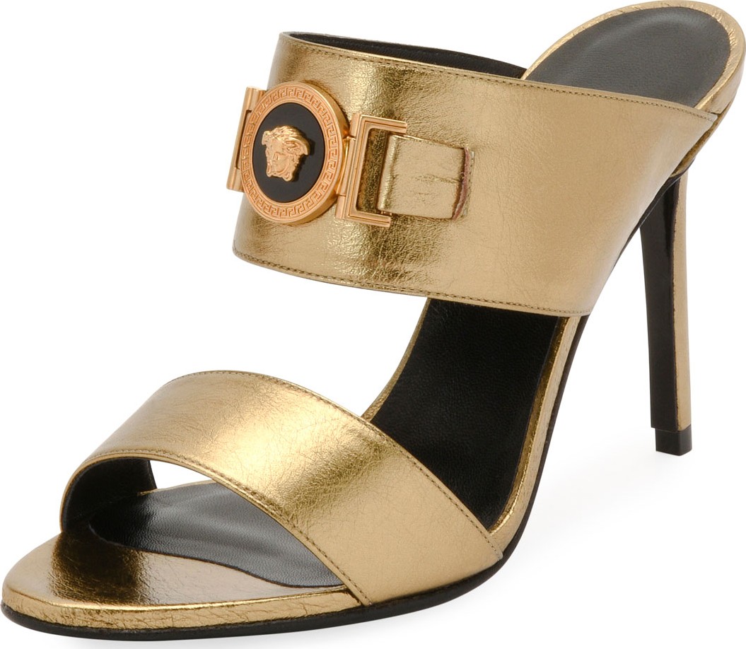 Versace Icon Medusa Metallic Leather Mule Slide Sandals