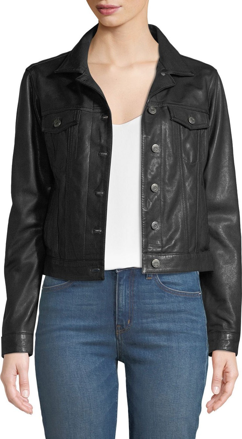 Majestic Cropped Button-Front Leather Jacket