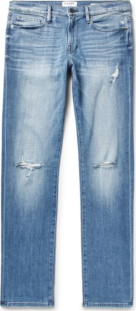 FRAME DENIM L'Homme Slim-Fit Distressed Stretch-Denim Jeans