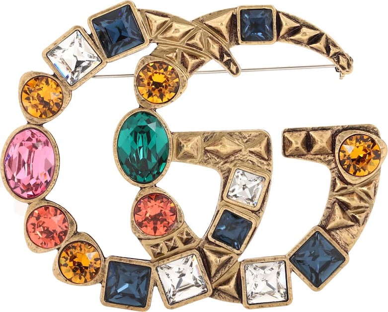 Gucci Double G crystal-embellished brooch