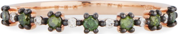 Stevie Wren 14k Rose Gold Green Diamond Flowerette Band Ring, Size 7